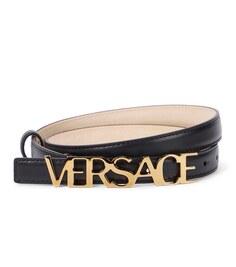 Кожаный ремень с логотипом Versace, черный