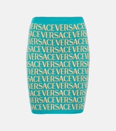 Мини-юбка Versace Allover из смесового хлопка VERSACE, разноцветный