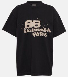 Хлопковая футболка оверсайз с логотипом BALENCIAGA, черный