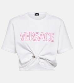 Укороченный топ из хлопка с логотипом VERSACE, белый