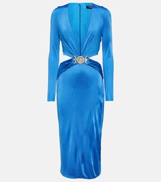 Атласное платье миди Medusa Biggie с вырезами VERSACE, синий
