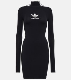 Мини-платье с воротником-стойкой и логотипом из коллаборации с Adidas BALENCIAGA, черный