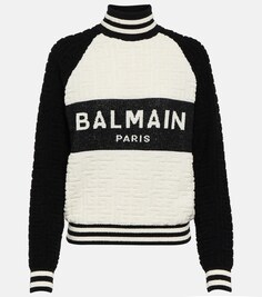 Жаккардовый свитер с монограммой из шерсти и хлопка BALMAIN, разноцветный