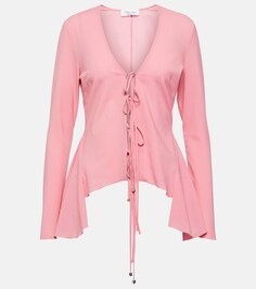 Блузка из смесовой шерсти с оборками и завязками спереди BLUMARINE, розовый