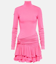 Присборенное мини-платье с цветочной аппликацией BLUMARINE, розовый