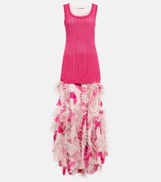 Вышитое платье с отделкой перьями XU ZHI, розовый