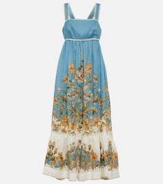 Платье миди из ситца с цветочным принтом ZIMMERMANN, синий