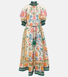 Платье макси рами с принтом имбирного цвета ZIMMERMANN, разноцветный