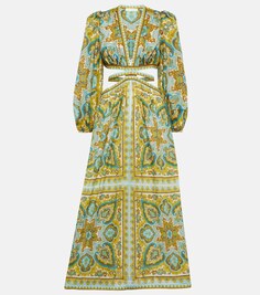 Платье миди Halcyon с вырезами и узором пейсли ZIMMERMANN, разноцветный