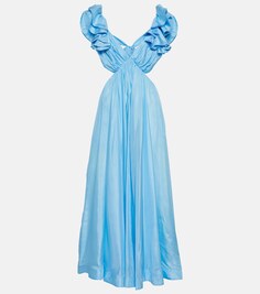 Шелковое платье макси Halcyon с вырезами ZIMMERMANN, синий