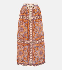 Льняная юбка макси с принтом Halcyon ZIMMERMANN, разноцветный