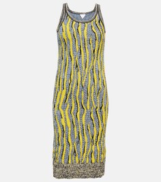 Жаккардовое платье миди из смесового хлопка BOTTEGA VENETA, разноцветный
