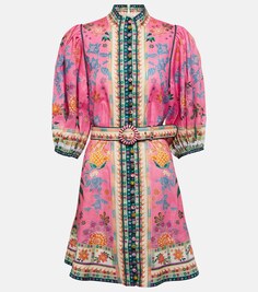 Льняное мини-платье с цветочным принтом ZIMMERMANN, разноцветный