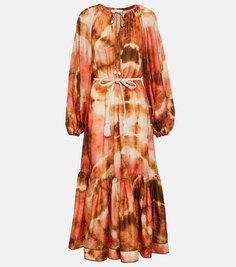 Платье миди Vacay с принтом тай-дай ZIMMERMANN, разноцветный