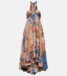 Шелковое платье макси Devi с принтом ZIMMERMANN, разноцветный