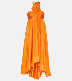 Шелковое платье миди Halcyon с вырезом халтер ZIMMERMANN, оранжевый