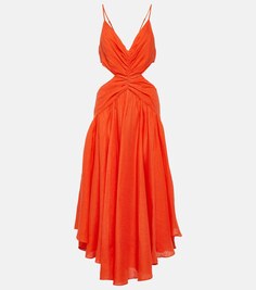 Льняное платье миди Raie с вырезами ZIMMERMANN, оранжевый