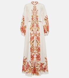Льняное платье макси с поясом и цветочным принтом Vacay Billow ZIMMERMANN, разноцветный