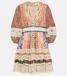 Льняное мини-платье Devi Spliced Billow ZIMMERMANN, разноцветный