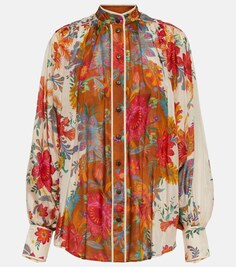 Шелковая блузка с принтом имбирного цвета ZIMMERMANN, разноцветный