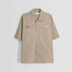 Рубашка Bershka Short Sleeve Workwear With Patches, серо-коричневый