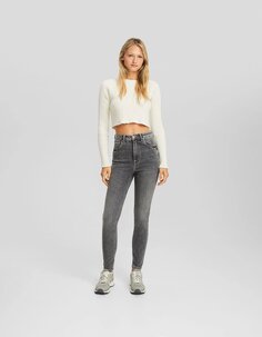 Джинсы Super High Waist Skinny, серый Bershka