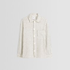 Рубашка в полоску Bershka Rustic Long Sleeve, бежевый/серый