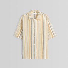 Рубашка Bershka Rustic Striped Short Sleeve, желтый/бежевый/коричневый