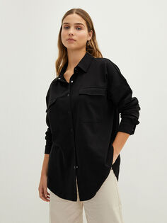 Женская куртка-рубашка большого размера с застежкой на пуговицы спереди с длинным рукавом LC WaikikiI