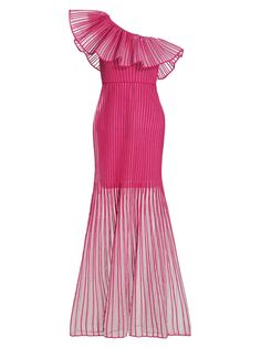 Платье с оборками в прозрачную полоску St. John, розовый