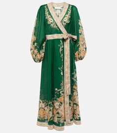 Платье Devi с запахом и принтом ZIMMERMANN, зеленый