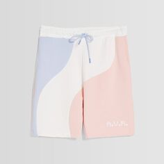 Шорты Bershka Colour Block Bermuda, розовый/белый/голубой