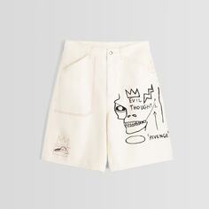 Шорты Bershka Printed Twill Jean-michel Basquiat Bermuda, кремовый