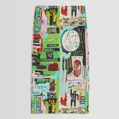 Юбка Bershka Jean-Michel Basquiat Print Midi, розовый/мультиколор