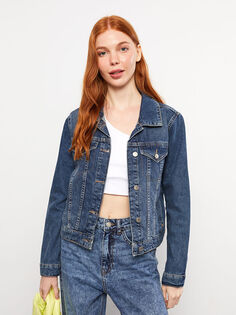 Прямая женская джинсовая куртка с длинным рукавом и застежкой спереди LCW Jeans