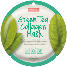 Purederm Green Tea Collagen укрепляющая и увлажняющая коллагеновая маска для лица с зеленым чаем, 1 шт.