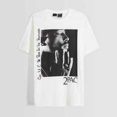 Футболка Bershka Tupac Print Oversize Short Sleeve, белый