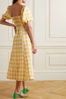REFORMATION платье миди из льна в мелкую клетку с вырезами Pompano, желтый