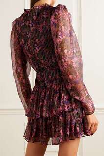 SALONI платье мини Ava с оборками и цветочным принтом из шелкового шифона, красный
