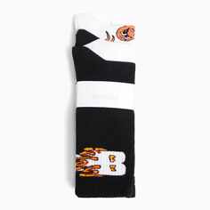 Носки Bershka с принтом 3 пары, белый/черный/оранжевый
