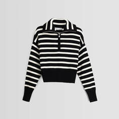 Джемпер Bershka Striped With Zip, черный/белый