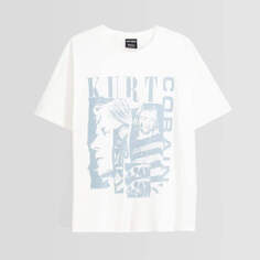 Футболка Bershka Oversize Short Sleeve Kurt Cobain Print, белый