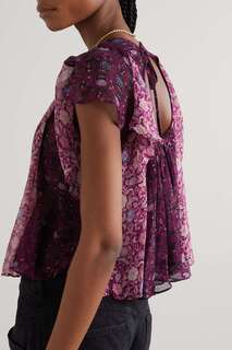 ISABEL MARANT Oriane блузка из шелкового жоржета с оборками и открытой спиной, фуксия