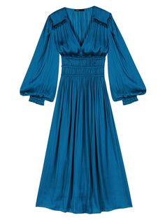 Платье-миди из атласа с оборками Maje, синий