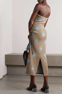 CORMIO платье миди вязки интарсия металлик с вышивкой и бархатной отделкой Kim, бежевый
