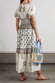 HANNAH ARTWEAR + NET SUSTAIN Ярусное платье макси Camilla с цветочным принтом из хлопка и поплина, белый