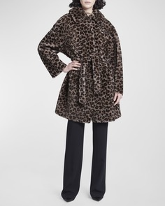Пальто с запахом и поясом из овчины с леопардовым принтом Giorgio Armani