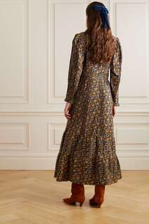 DÔEN платье макси Iliana из смесового хлопка с цветочным принтом, коричневый