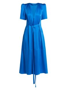 Атласное платье-миди с поясом Stella McCartney, синий