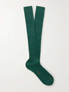 Носки в рубчик из кашемира и шелка LORO PIANA, зеленый